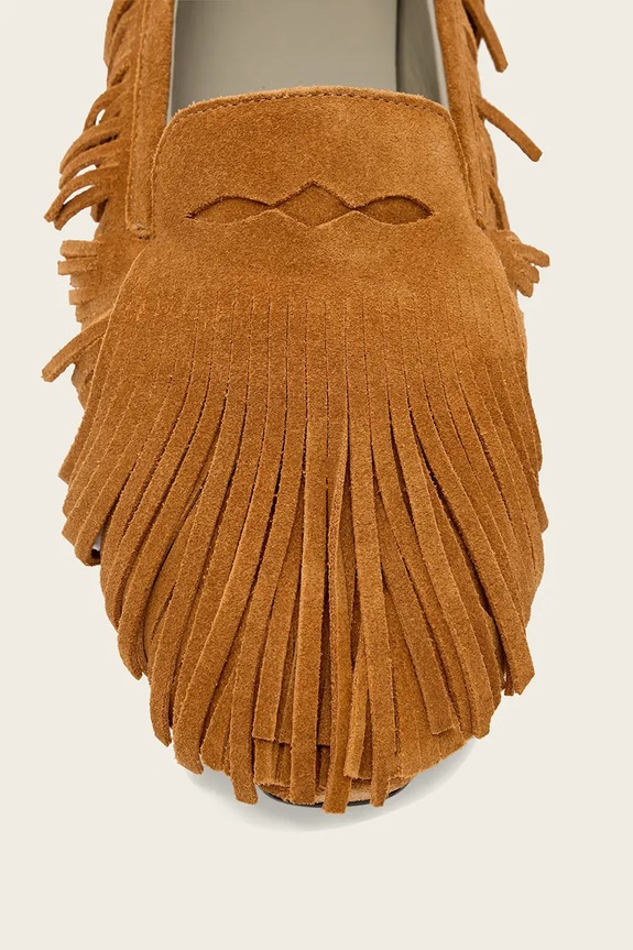 AllSaints mocasini de damă din piele întoarsă Sandy Fringe Loafer W017FE maro