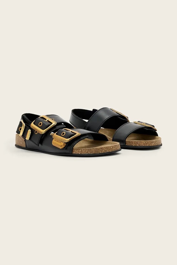 AllSaints sandále na plochom podpätku dámske kožené Staffa Sandal W044FE čierna SS26