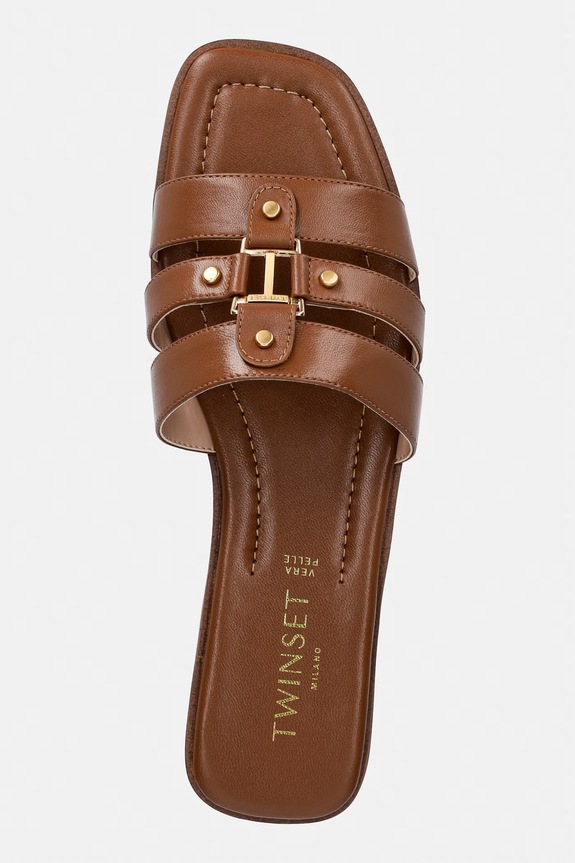 Twinset klapki skórzane brązowy 261TCP038.00057