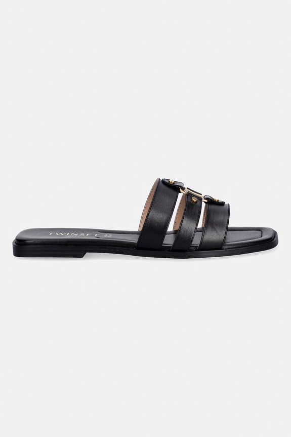 Twinset klapki skórzane 261TCP038.00006 czarny SS26
