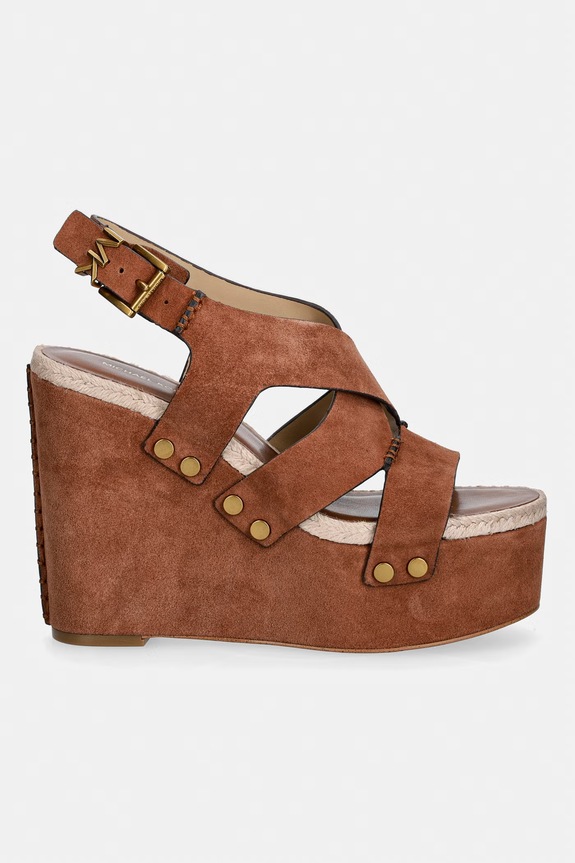 MICHAEL Michael Kors sandały zamszowe Raven Wedge Sandal 40S6RVMS2S.230 brązowy SS26