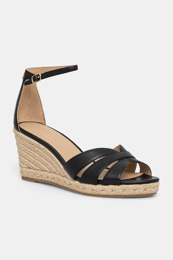 Lauren Ralph Lauren espadrily na klínku dámské kožené Nellie černá 802P04433001.001