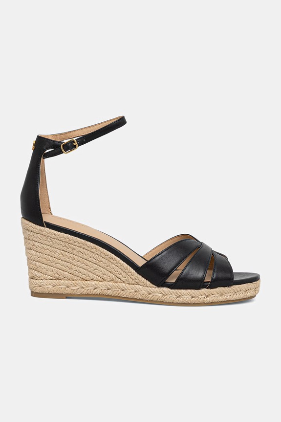 Lauren Ralph Lauren espadrily na klínku dámské kožené Nellie 802P04433001.001 černá SS26