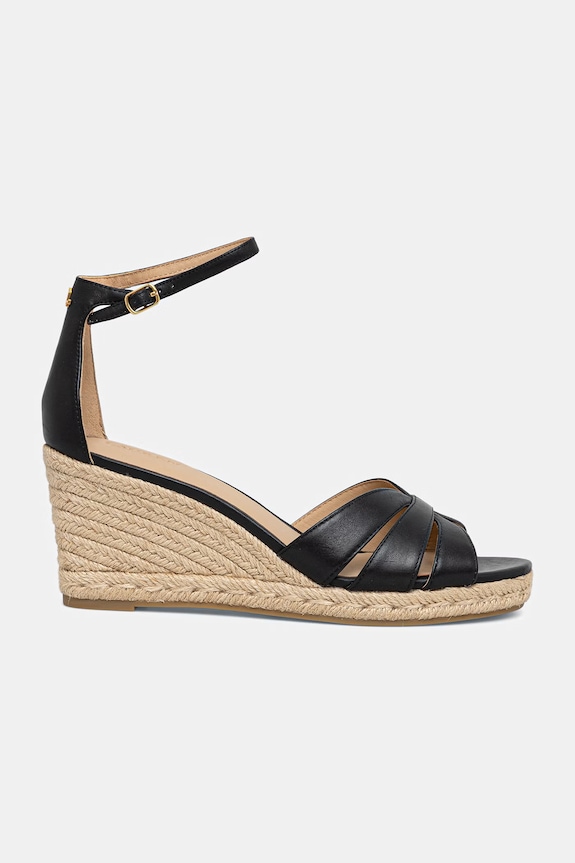 Lauren Ralph Lauren espadrily na klínku dámské kožené Nellie 802P04433001.001 černá SS26