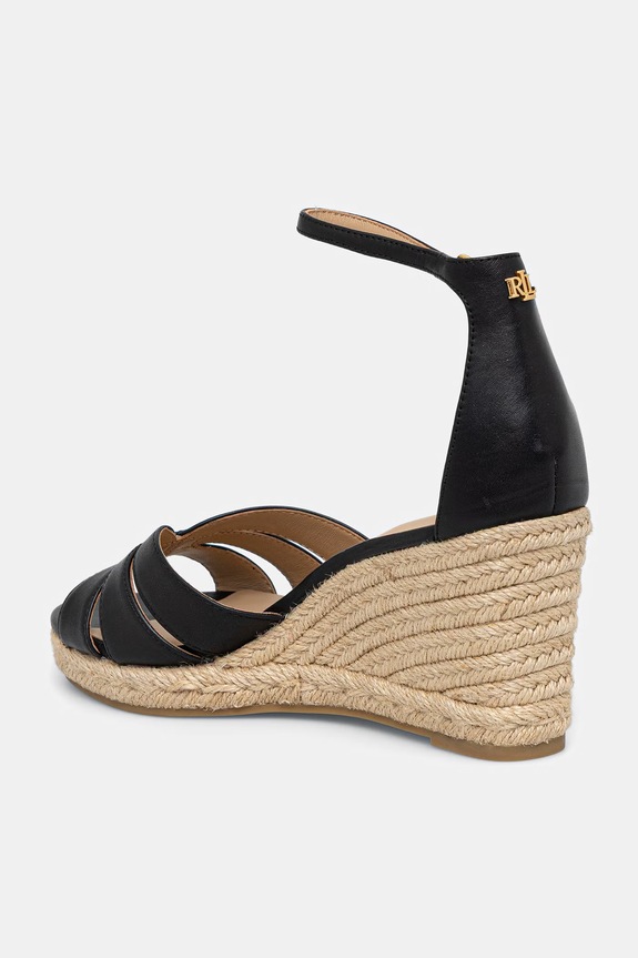 Boty Lauren Ralph Lauren espadrily na klínku dámské kožené Nellie 802P04433001.001 černá
