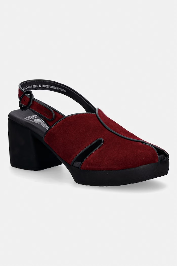 Fly London sandale cu toc înalt din piele întoarsă FORY424FLY burgundia P145424003