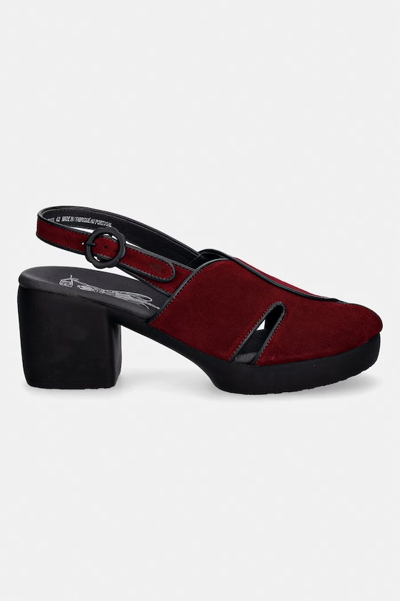 Fly London sandale cu toc înalt din piele întoarsă FORY424FLY P145424003 burgundia SS26