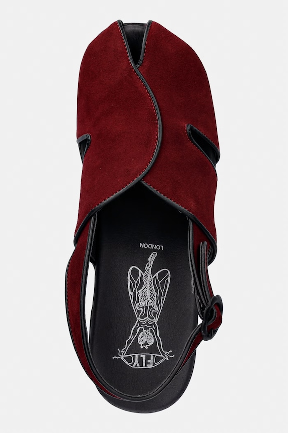 Fly London sandale cu toc înalt din piele întoarsă FORY424FLY burgundia P145424003