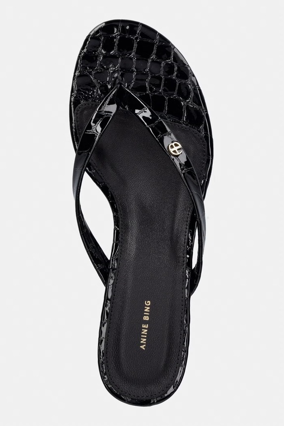 Anine Bing NOELLE THONG HEELS - EMBOSSED BLACK papuci pentru femei din piele negru A.14.11931.BLK1