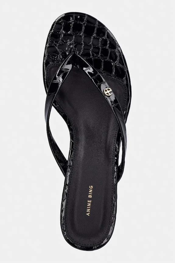 Anine Bing NOELLE THONG HEELS - EMBOSSED BLACK papuci pentru femei din piele negru A.14.11931.BLK1
