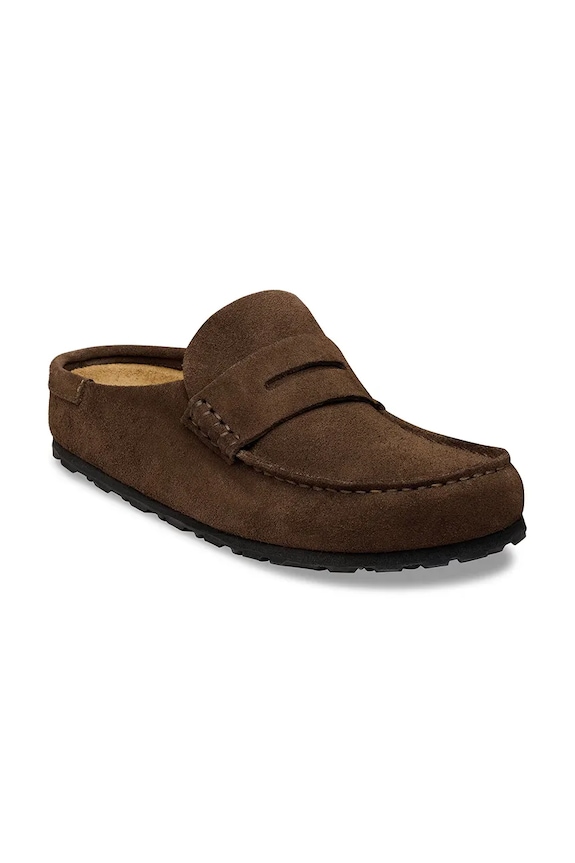 Birkenstock papuci din piele Naples 1031701 maro SS26