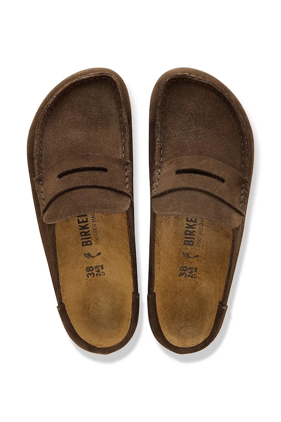 Birkenstock papuci din piele Naples maro 1031701