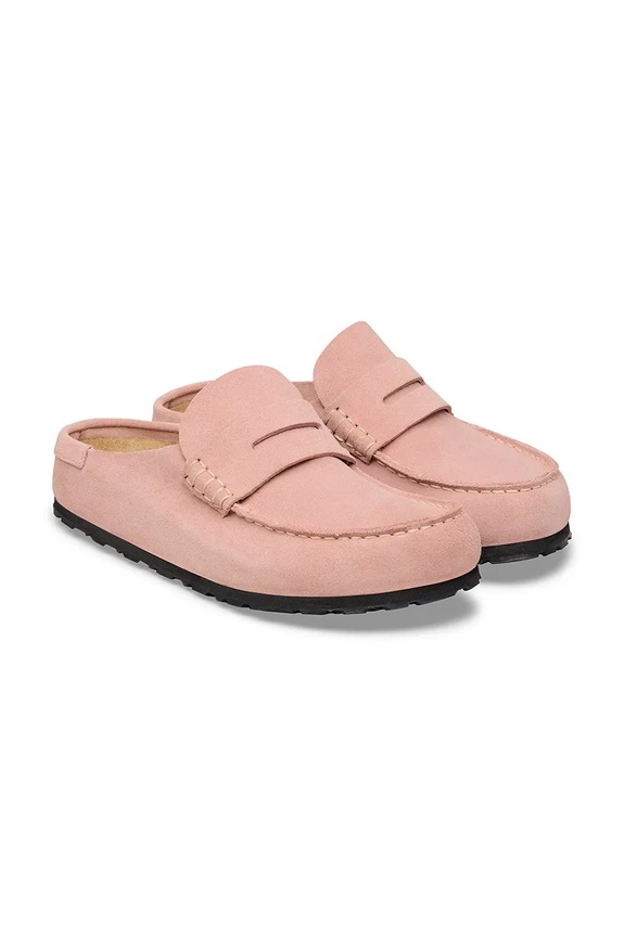 Obuwie Birkenstock Naples klapki mules damskie nubukowe 1031683 różowy