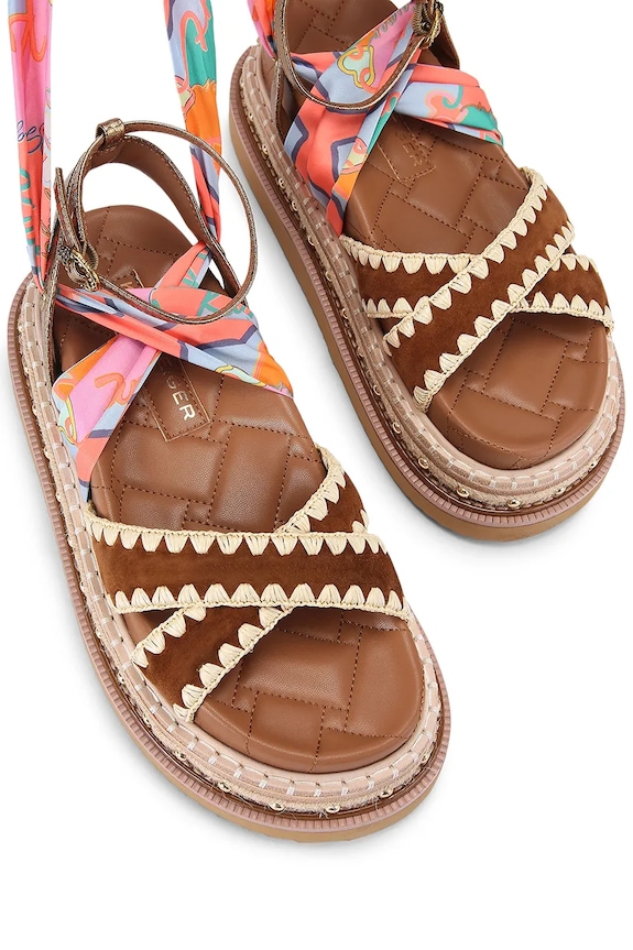 Kurt Geiger London sandały damskie skórzane Orson Cross Scarf Sdl 5597336219 brązowy SS26