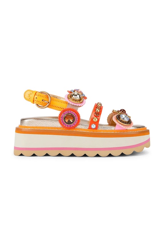 Kurt Geiger London sandały na platformie damskie skórzane Octavia Sling Flatform pomarańczowy 5612499109