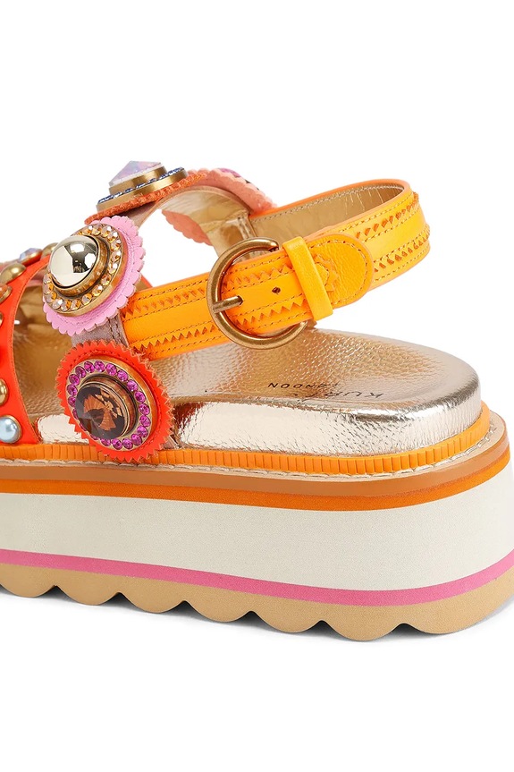 Kurt Geiger London sandały na platformie damskie skórzane Octavia Sling Flatform 5612499109 pomarańczowy SS26