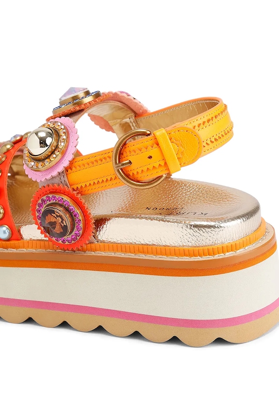 Kurt Geiger London sandały na platformie damskie skórzane Octavia Sling Flatform 5612499109 pomarańczowy SS26