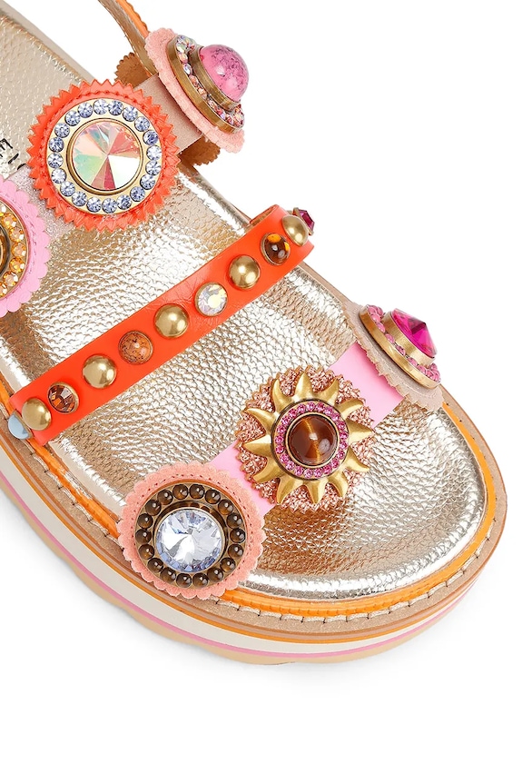 Kurt Geiger London sandały na platformie damskie skórzane Octavia Sling Flatform pomarańczowy 5612499109