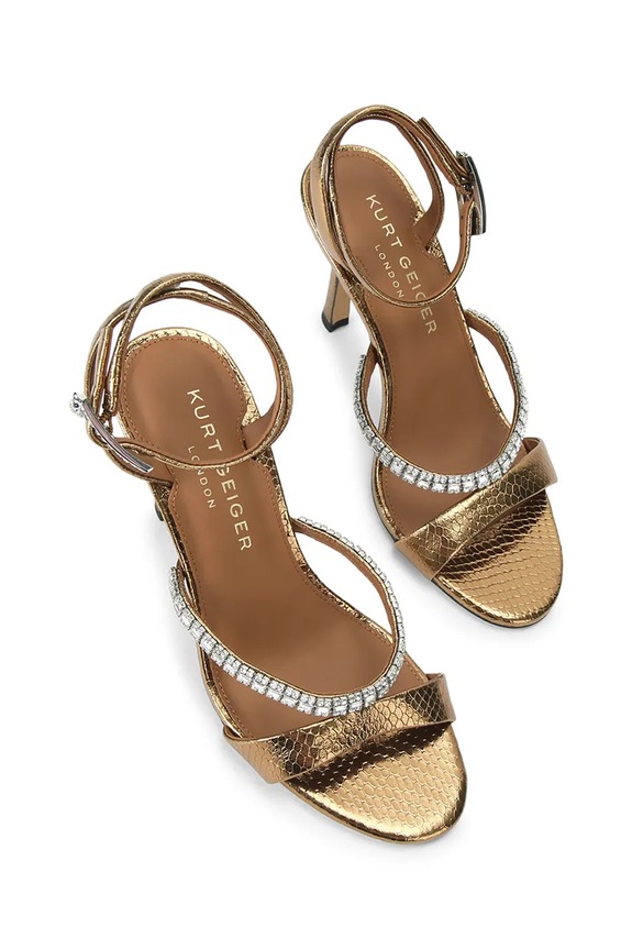 Kurt Geiger London sandale cu toc înalt din piele Crystal Strap Sandal 5393760189 aur SS26
