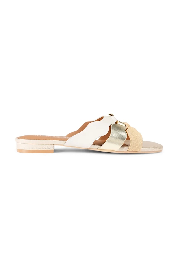 Kurt Geiger London šľapky dámske kožené Sun Wave Flat Sandal zlatá 5595266129