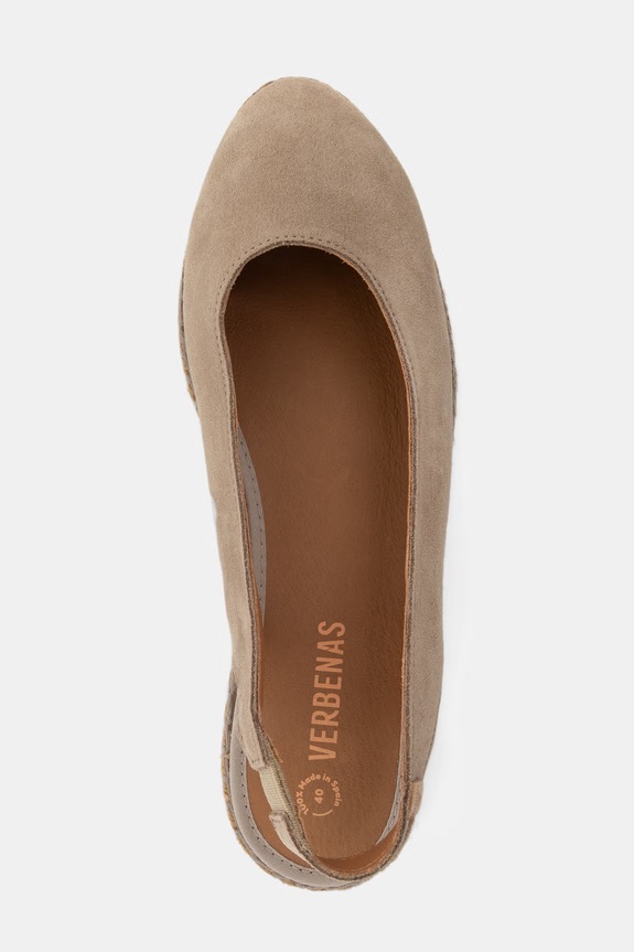 Verbenas espadrile cu călcâiul deschis pentru femei, din piele întoarsă KIARA SERRAJE/TAN bej 8304010785.PIEDRA