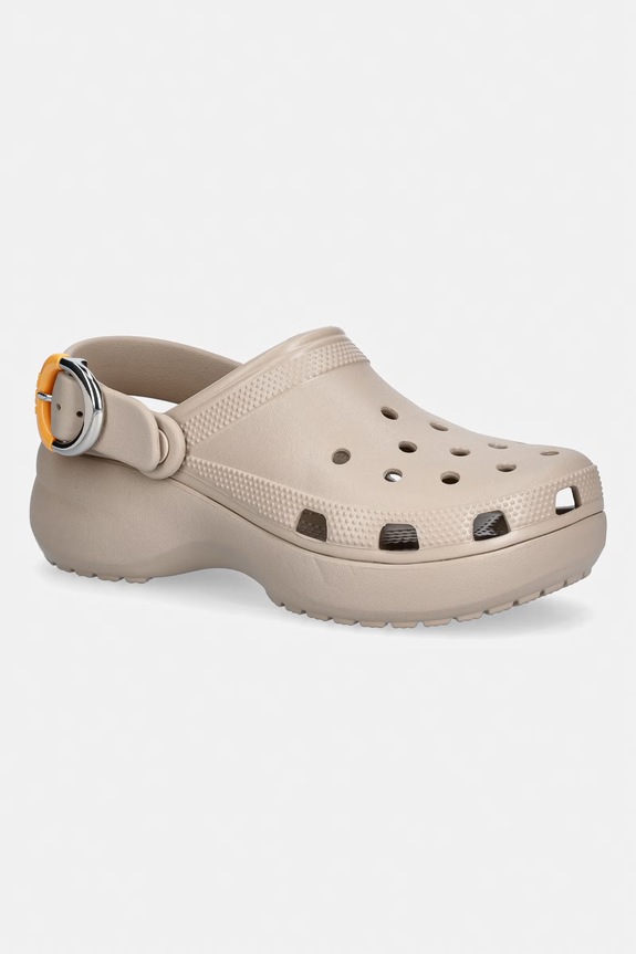 Crocs klapki na platformie damskie Classic Platform Buckle Clog beżowy 213230.2NM