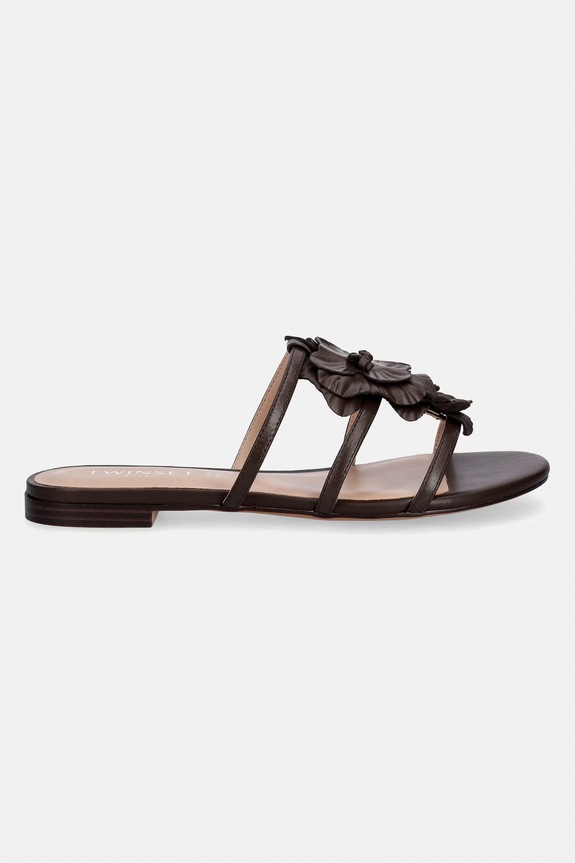 Twinset papuci de damă din piele 261TGT084.12110 maro SS26