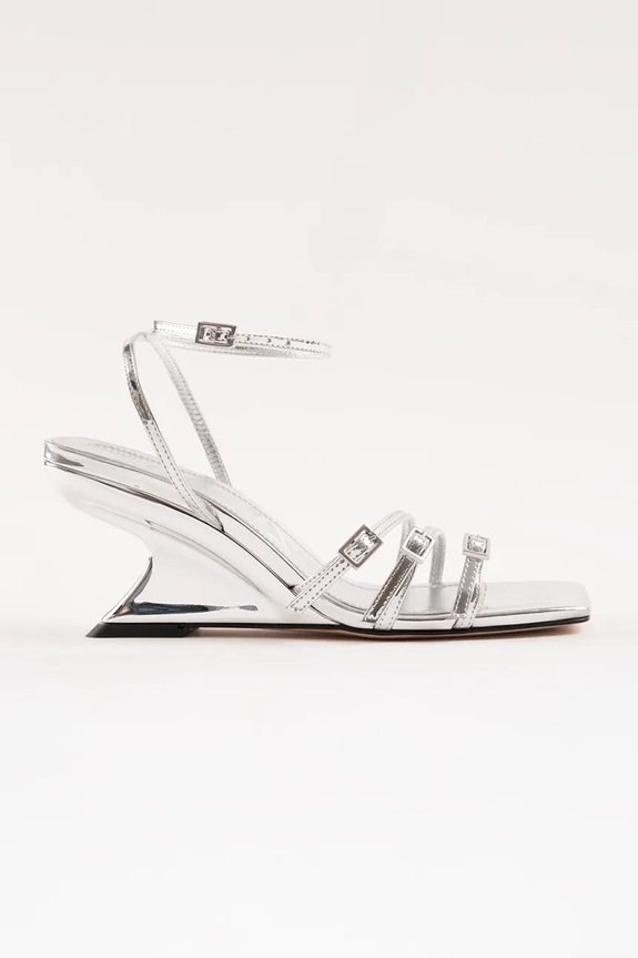 Souliers Martinez sandały na koturnie skórzane EDEN srebrny EDEN.SILVER