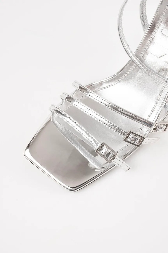 Souliers Martinez sandały na koturnie skórzane EDEN srebrny EDEN.SILVER