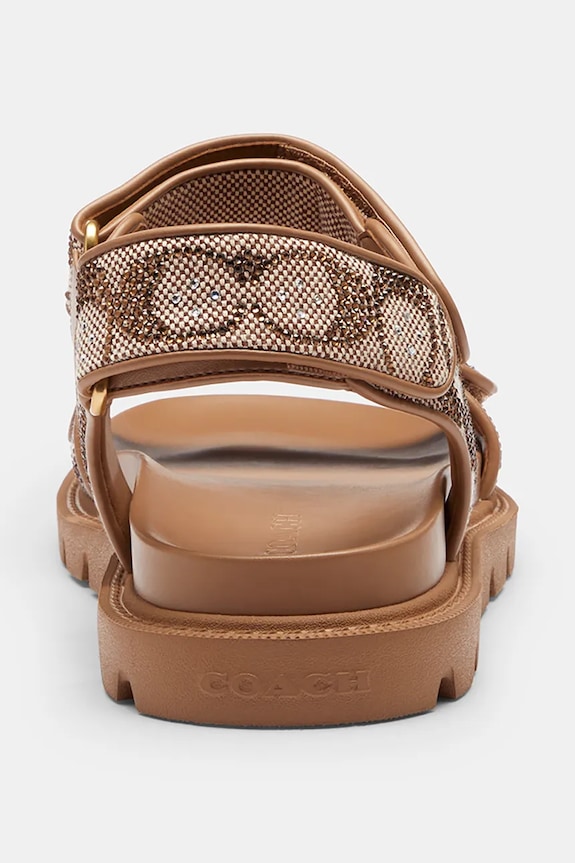 Încălțăminte Coach sandale cu toc plat pentru femei, din piele Brynn Crystal Signature Sandal CEF38.TN2 maro