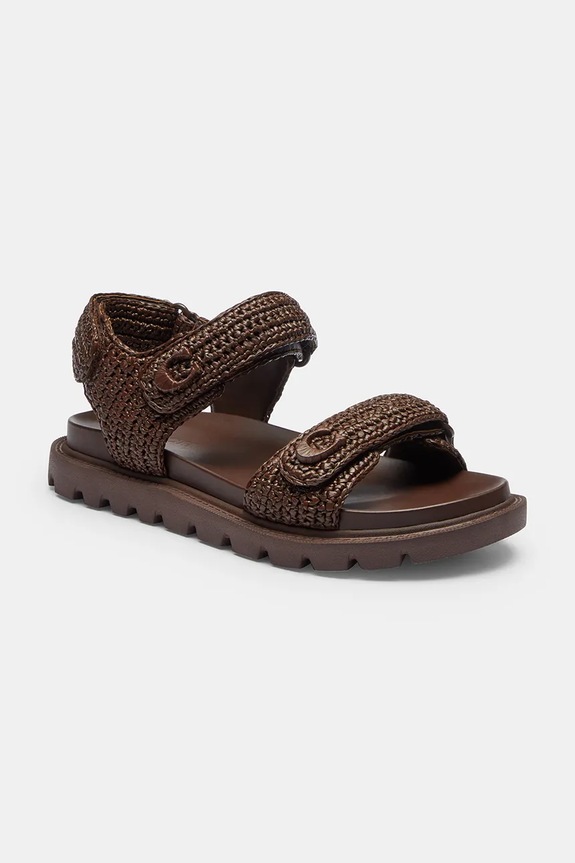 Coach sandale cu toc plat pentru femei, din piele Brynn Raffia Sandal CEF37.MPL maro SS26