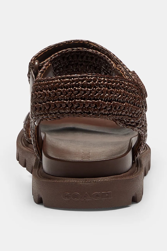 Încălțăminte Coach sandale cu toc plat pentru femei, din piele Brynn Raffia Sandal CEF37.MPL maro
