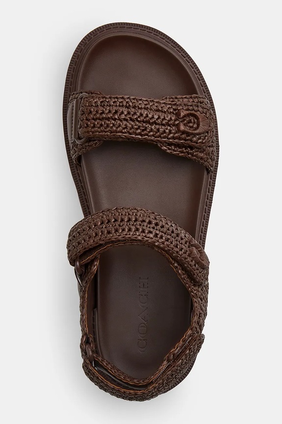 Coach sandale cu toc plat pentru femei, din piele Brynn Raffia Sandal maro CEF37.MPL
