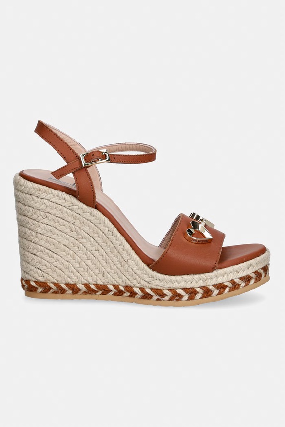 Love Moschino espadrile s polno peto ženske usnjene JA1615BI0OIA0200 rjava SS26