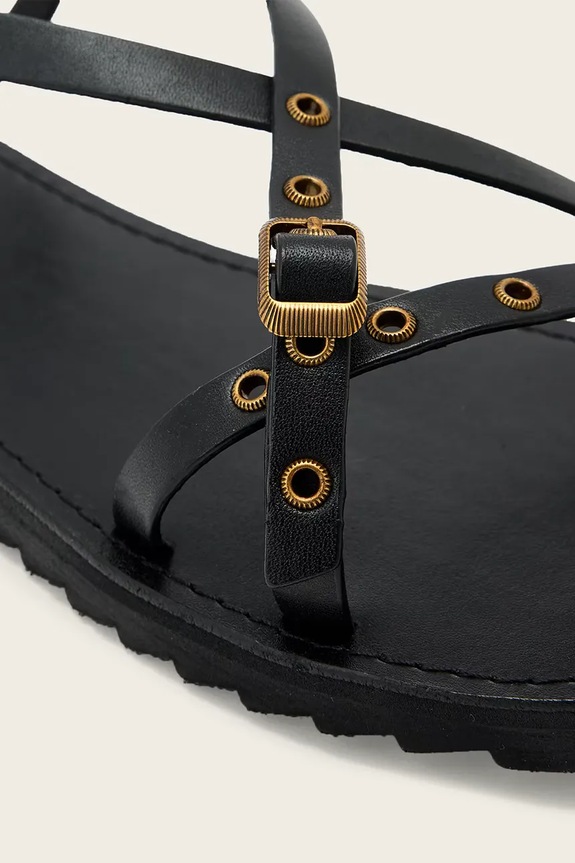 AllSaints sandále s otvorenou pätou dámske kožené Tyla Eyelet Sandal čierna W120FE