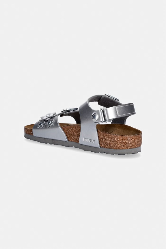 Dievča Birkenstock sandále detské kožené Rio AS Kids Flowers 1031702.36.39 strieborná
