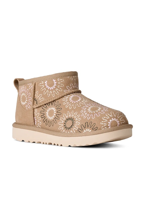 Dječje zimske cipele od brušene kože UGG KIDS' CLASSIC ULTRA MINI SUN STITCH 1175211K bež SS26