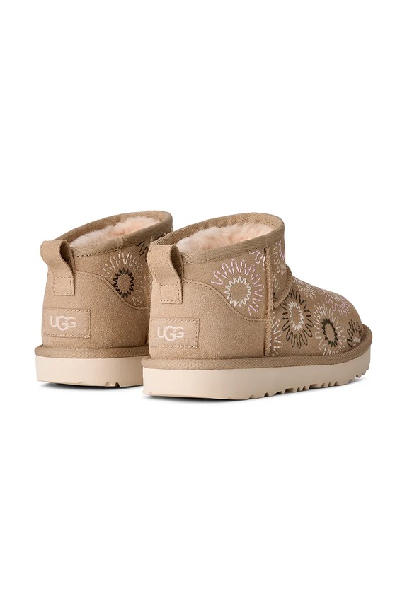 Djevojčice Dječje zimske cipele od brušene kože UGG KIDS' CLASSIC ULTRA MINI SUN STITCH 1175211K bež