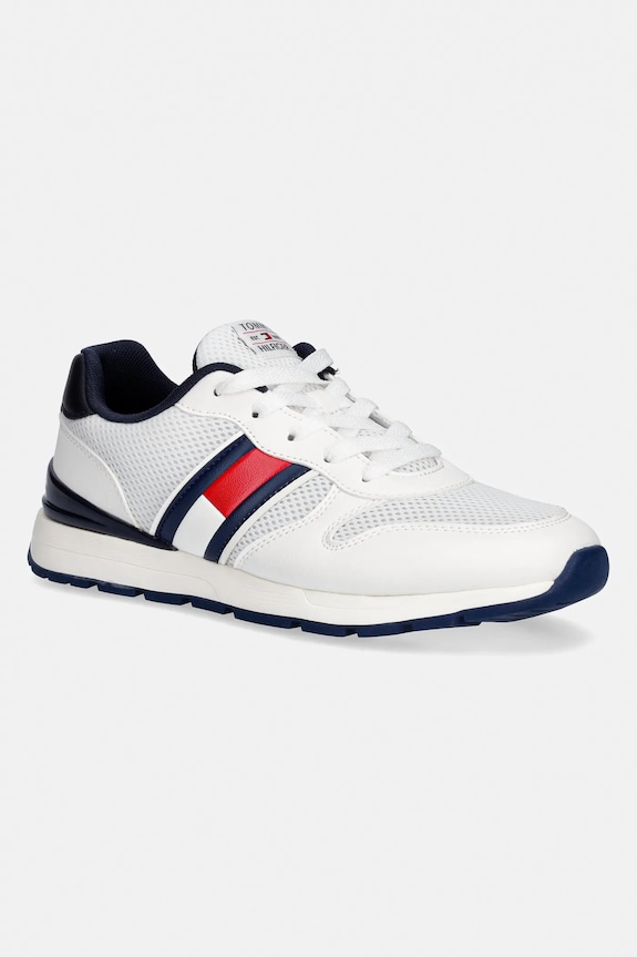 Superge Tommy Hilfiger Imitacija zrnatega usnja bela T3X9.34375.35.41
