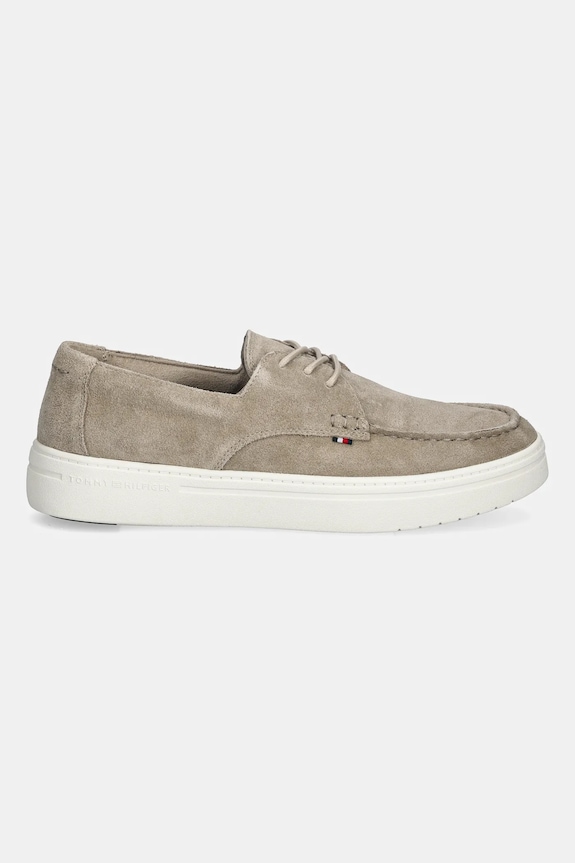 Kožené mokasíny Tommy Hilfiger SUEDE STITCH TOE HYBRID FM0FM05707 béžová SS26