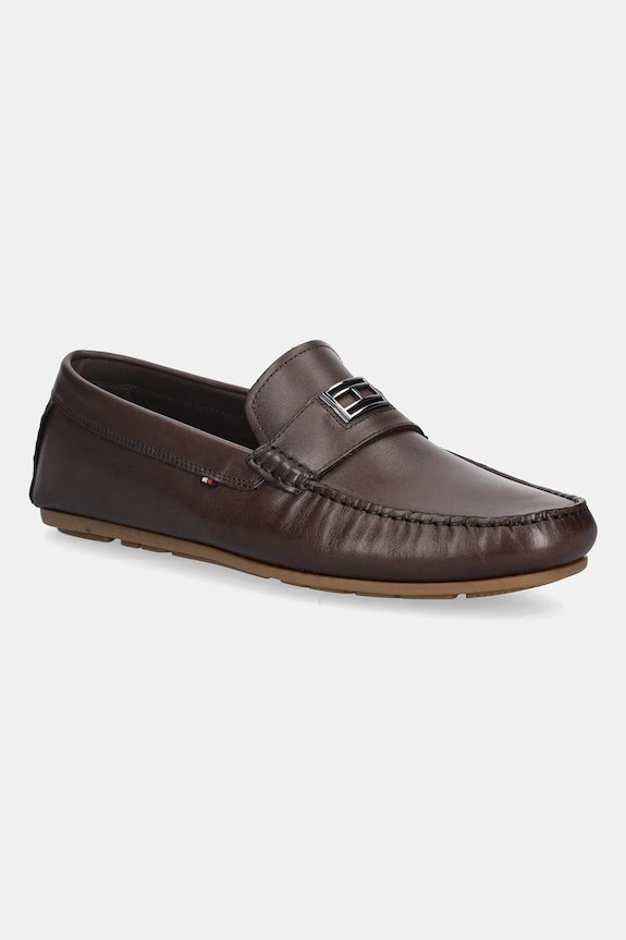 Tommy Hilfiger mokasyny skórzane HARDWARE DRIVER SHOE eleganckie brązowy FM0FM05838
