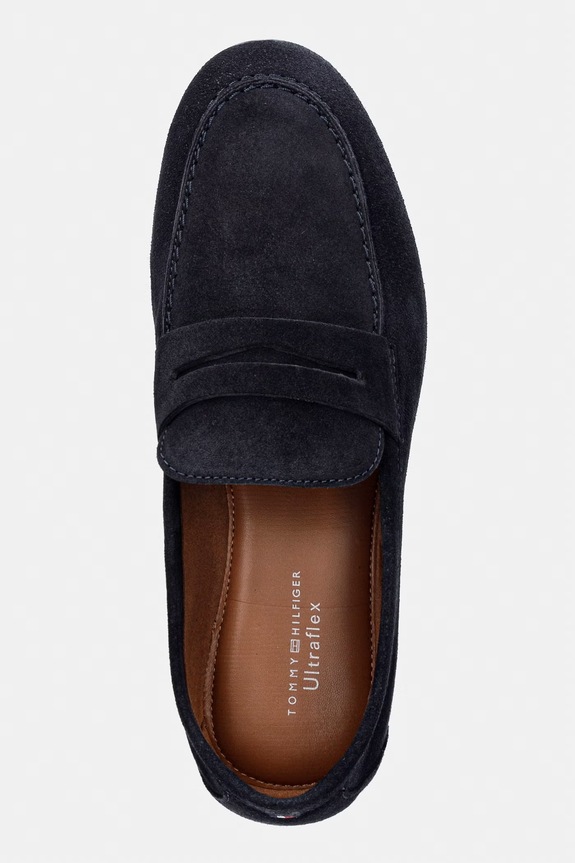 Tommy Hilfiger mocassini da donna in scamoscio FLEXIBLE SLIM SUEDE LOAFER blu navy FM0FM05745