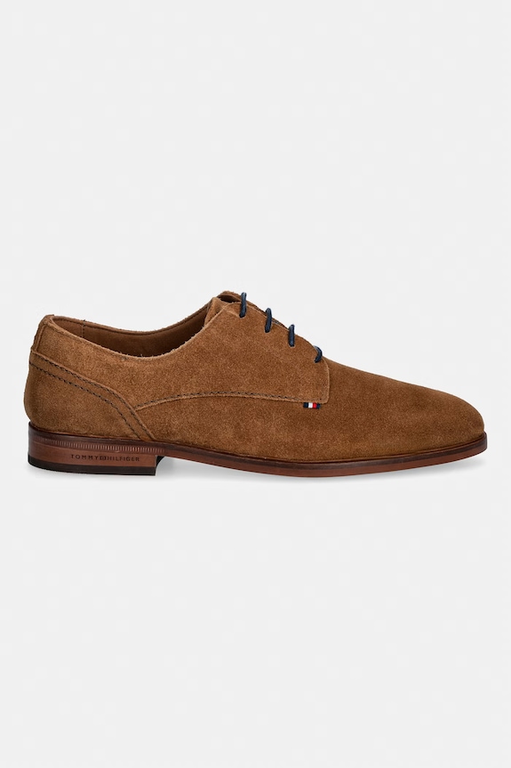 Tommy Hilfiger pantofi pentru bărbați, din piele întoarsă HILFIGER SUEDE DRESS SHOE FM0FM05776 maro SS26