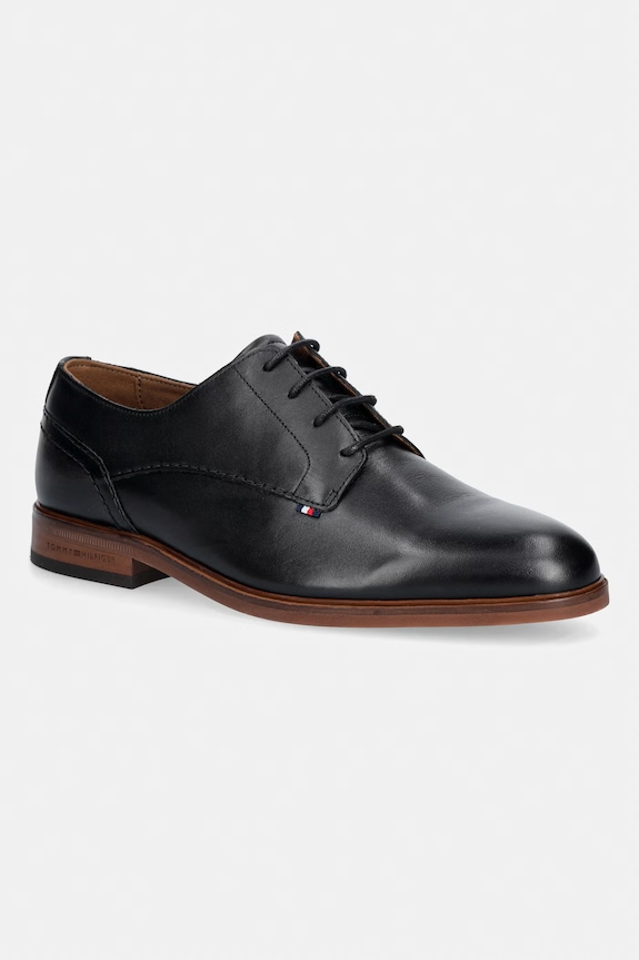 Tommy Hilfiger pantofi pentru bărbați, din piele HILFIGER LEATHER DRESS SHOE negru FM0FM05777