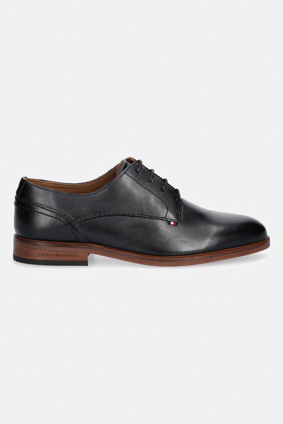 Tommy Hilfiger pantofi pentru bărbați, din piele HILFIGER LEATHER DRESS SHOE FM0FM05777 negru SS26