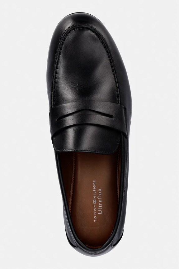 Tommy Hilfiger mocassini da uomo in pelle FLEXIBLE SLIM nero FM0FM05849