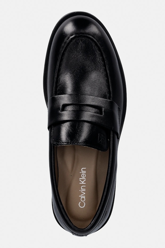 Кожени мокасини Calvin Klein ESS RUBBER PENNY LOAFER POL LTH черен HM0HM02025