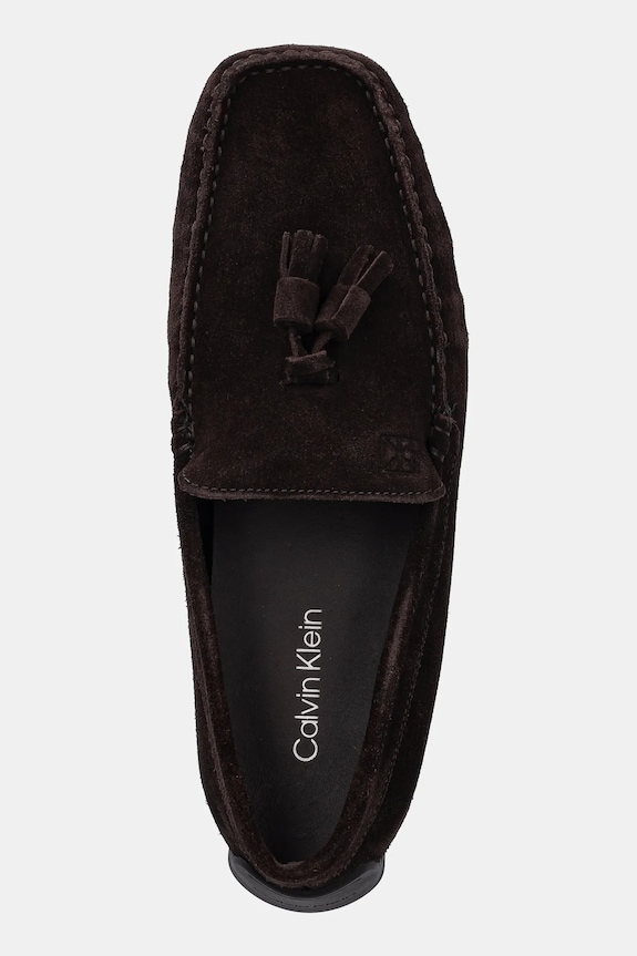 Calvin Klein mokasyny zamszowe DRIVER TASSELS SU brązowy HM0HM02028