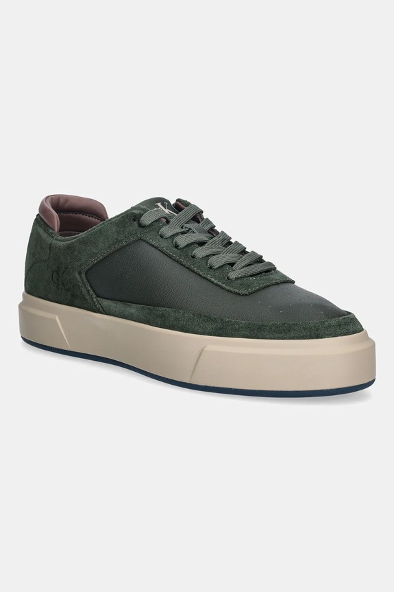 Kožené tenisky Calvin Klein BASKET CUPSOLE LACEUP LTH-NU usňová koža zelená YM0YM01354