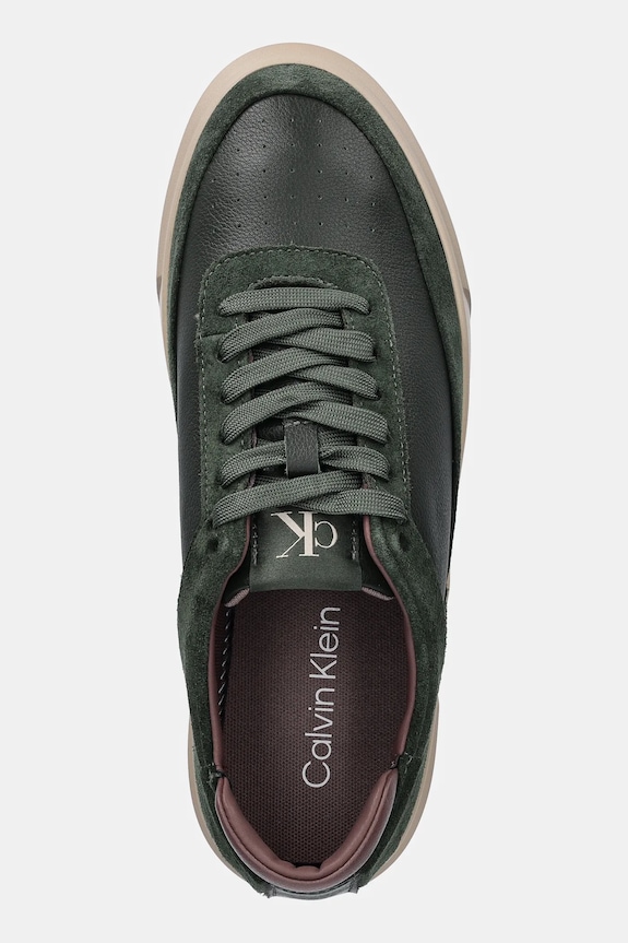 Kožené tenisky Calvin Klein BASKET CUPSOLE LACEUP LTH-NU zelená YM0YM01354
